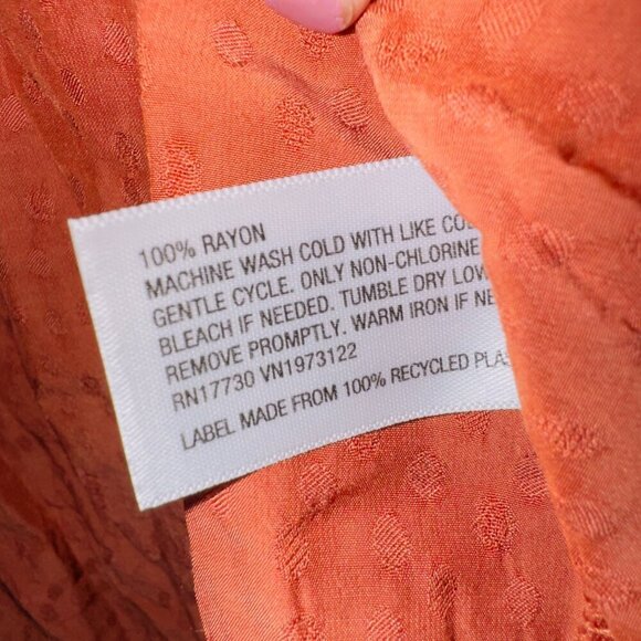 A New Day Orange Silky Long Sleeve Swiss Dot Pullover Boho Top size small - Picture 6 of 7